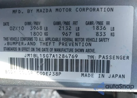 2010 Mazda Mazda3 I Touring z USA, uszkodzony, nr VIN JM1BL1SG7A1284769